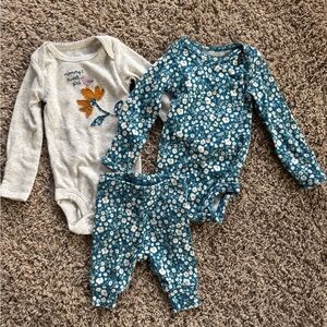 Carter's Blue Floral and Gray Bodysuit Set